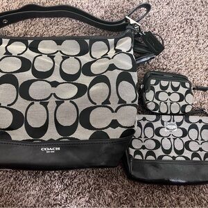 Coach Black and Gray Signature Bag Set